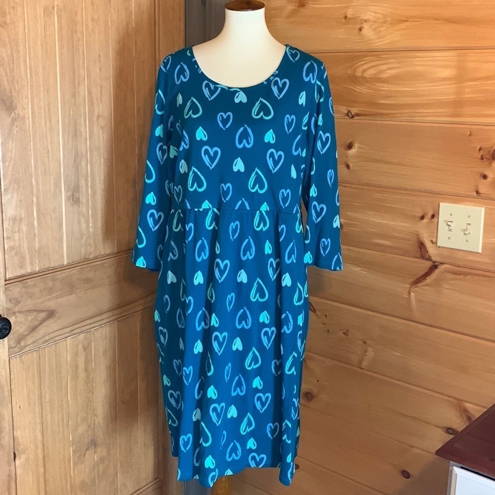 Coldwater Creek teal blue fit and flare dress with heart print Size 1X - Picture 3 of 9